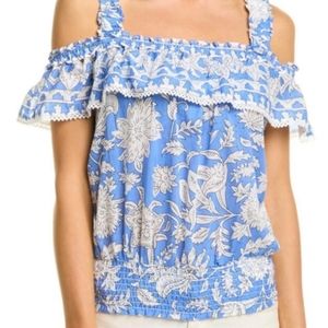 Anthro Jennifer Grace Blue White Floral off shoulder top M